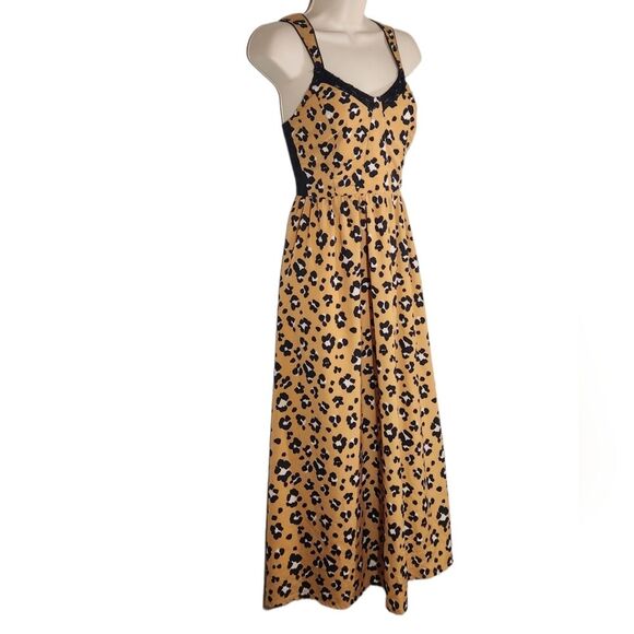 Thakoon‎ Dress Corset Leopard Animal Print A-Line Midi Lace Black Tan Flowy 4 - Picture 7 of 16
